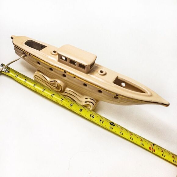 MCM Ceramic Sailboat TV Lamp Beige/Gold Detail 1950’s - Picture 10 of 12